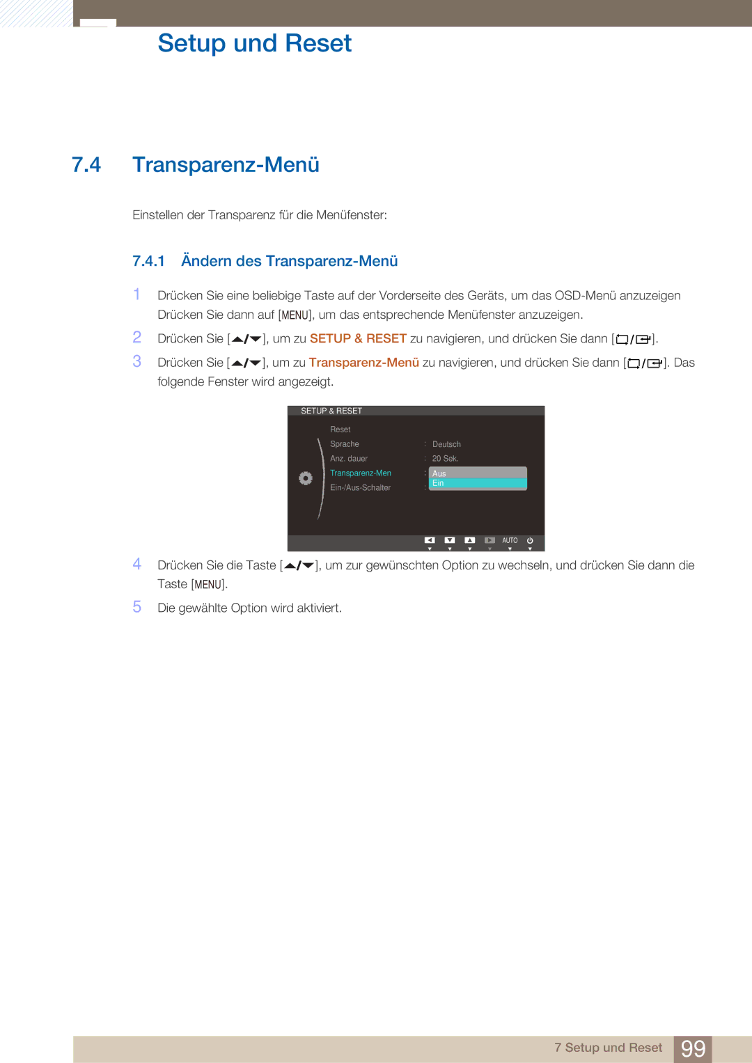 Samsung LF22NTBHBNU/EN, LF22NTBHBNM/EN, LF22FN1PFBZXEN manual 1 Ändern des Transparenz-Menü 