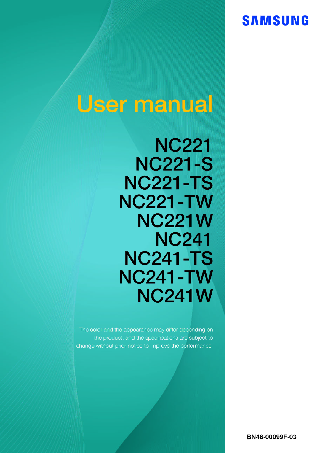 Samsung LF24NEBHBNW/EN, LF22NTBHBNU/EN, LF24NEBHBNU/EN, LF22NTBHBNM/EN, LF24NEBHBNM/EN, LF24FN1PFBZXEN manual BN46-00099F-03 