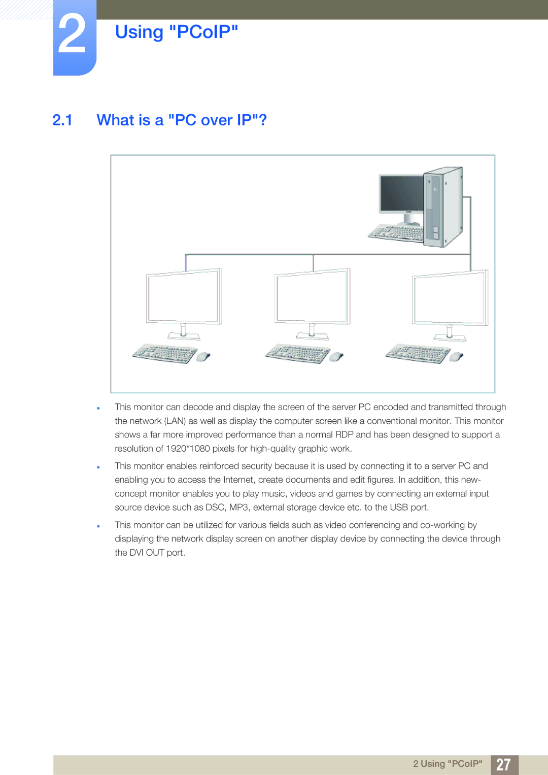 Samsung LF22NTBHBNM/EN, LF22NTBHBNU/EN, LF24NEBHBNW/EN, LF24NEBHBNU/EN, LF24NEBHBNM/EN Using PCoIP, What is a PC over IP? 