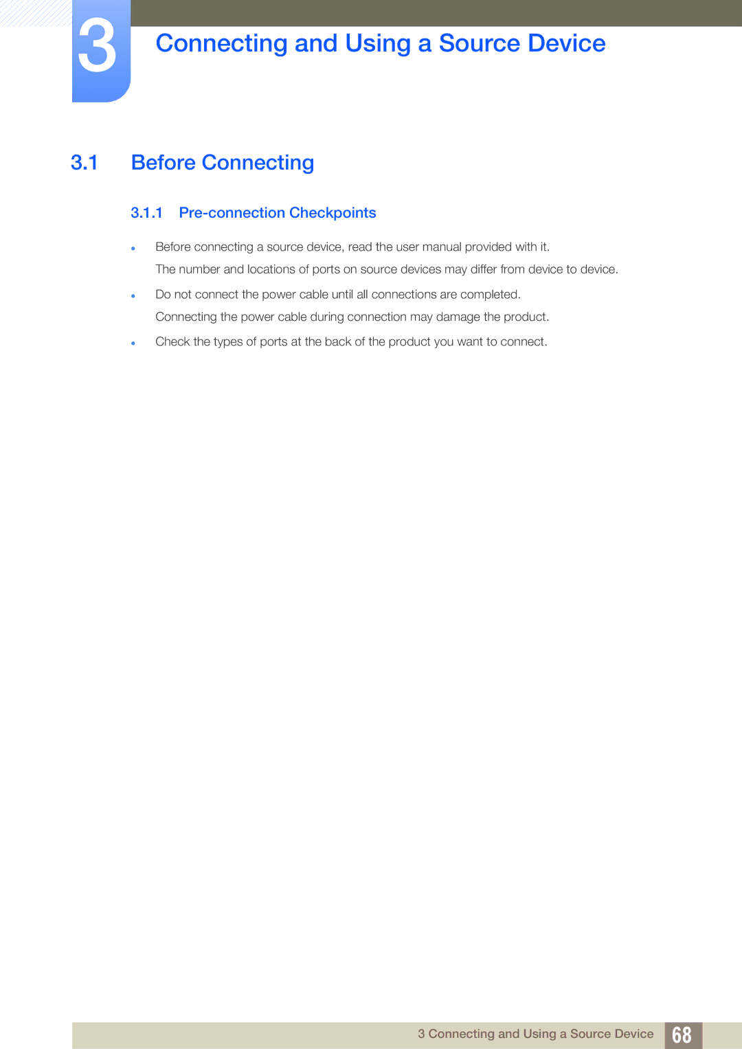 Samsung LF24NEBHBNM/XY, LF22NTBHBNU/EN Connecting and Using a Source Device, Before Connecting, Pre-connection Checkpoints 