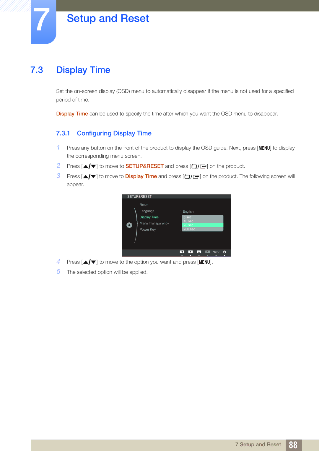 Samsung LF24NEBHBNM/EN, LF22NTBHBNU/EN, LF24NEBHBNW/EN, LF24NEBHBNU/EN, LF22NTBHBNM/EN manual Configuring Display Time 