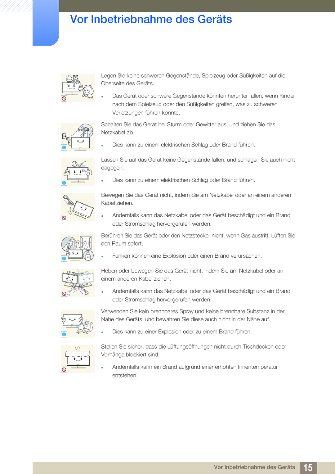 Samsung LF24NEBHBNW/EN, LF22NTBHBNU/EN, LF24NEBHBNU/EN manual Funken können eine Explosion oder einen Brand verursachen 