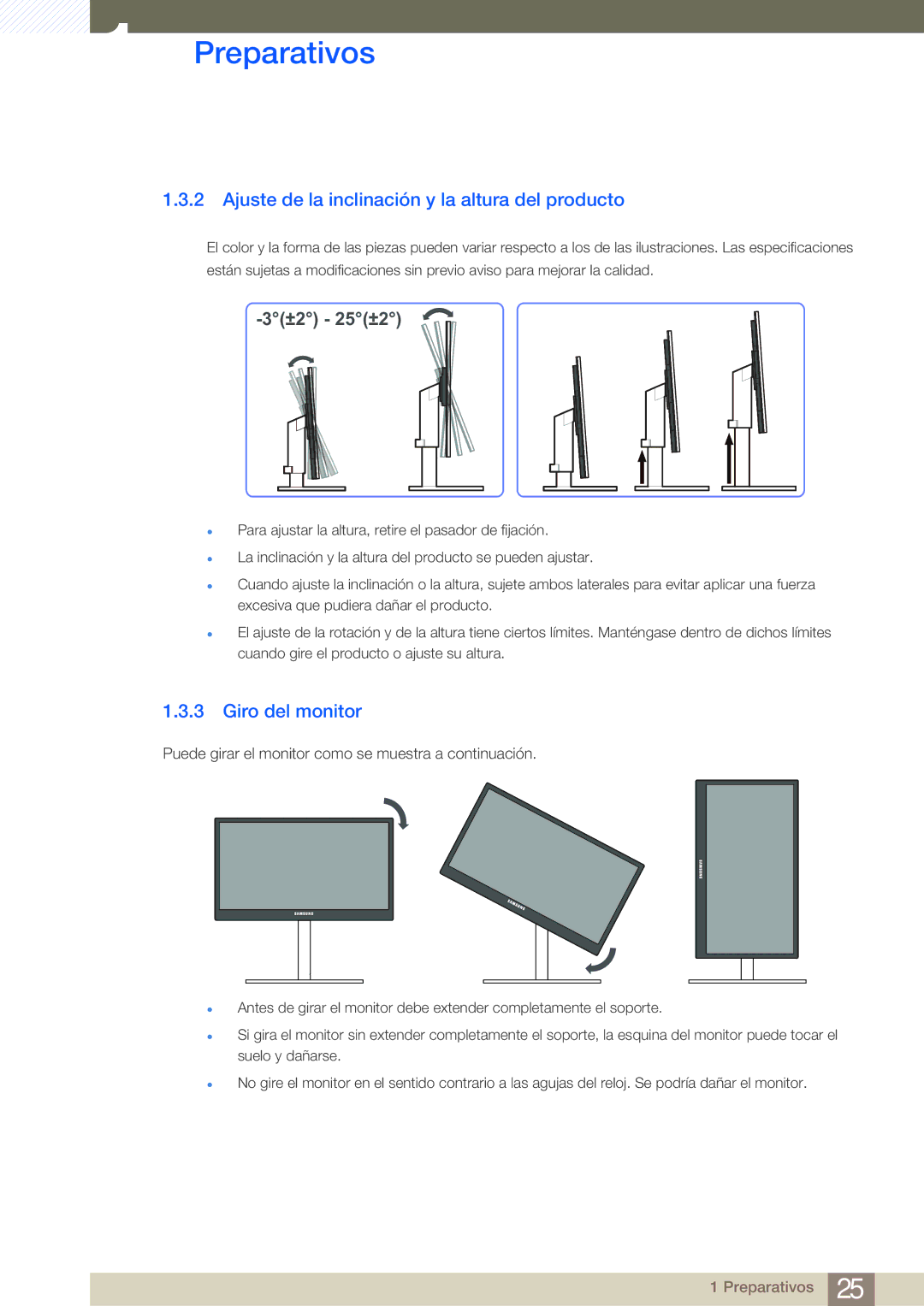 Samsung LF22FT2WFPZXEN, LF22TC2WAN/EN manual Ajuste de la inclinación y la altura del producto, Giro del monitor 