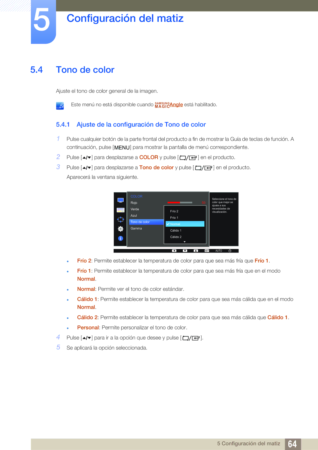 Samsung LF22TC2WAN/EN, LF22FT2WFPZXEN manual Ajuste de la configuración de Tono de color 