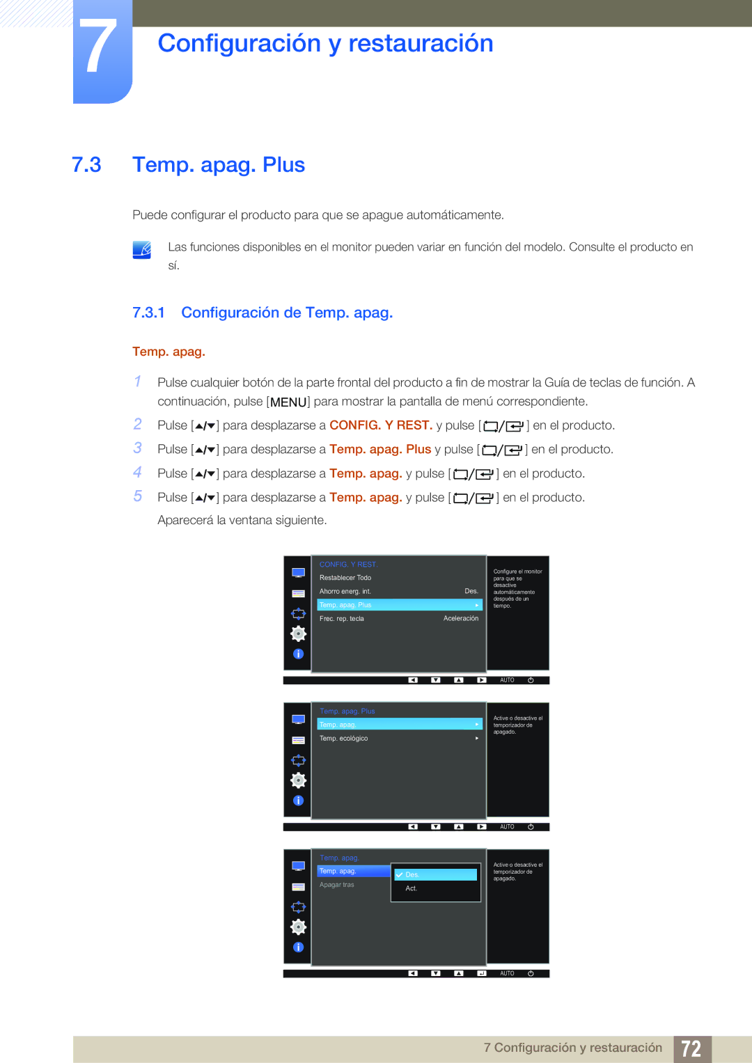 Samsung LF22TC2WAN/EN, LF22FT2WFPZXEN manual Temp. apag. Plus, Configuración de Temp. apag 