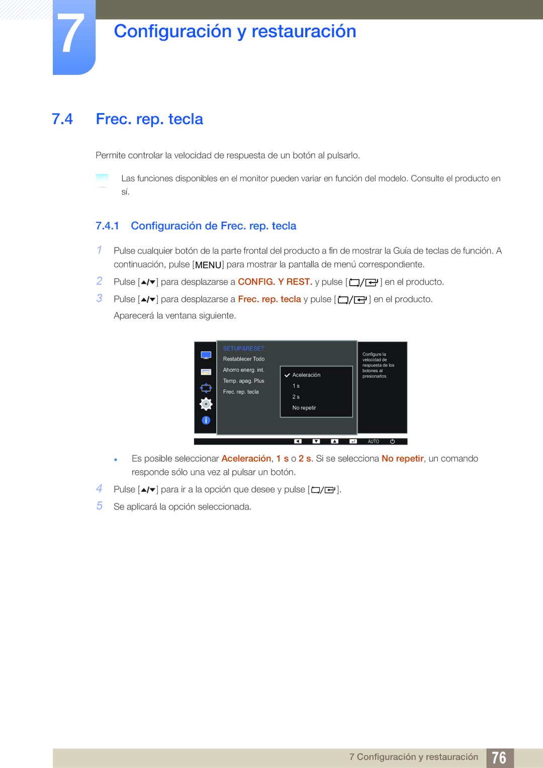 Samsung LF22TC2WAN/EN, LF22FT2WFPZXEN manual Configuración de Frec. rep. tecla 