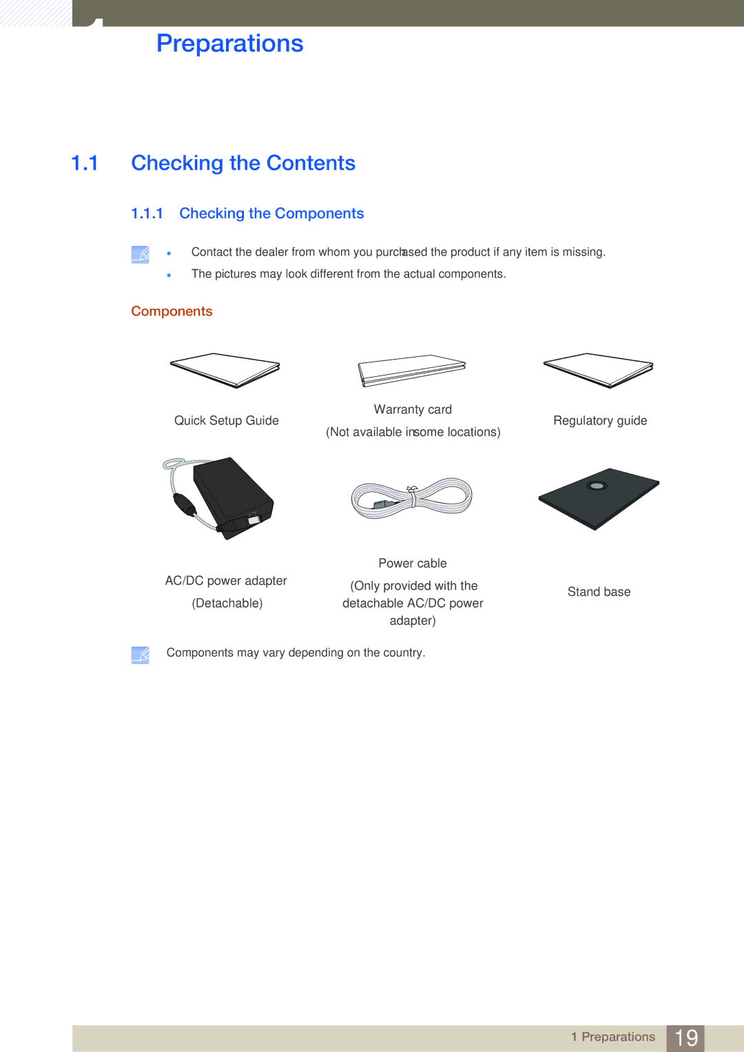 Samsung LF24FT2WFPZXXY, LF22TC2WAN/EN, LF24TC2WAN/EN, LF24FT2WFPZXEN, LF22FT2WFPZXEN manual Preparations, Checking the Contents 