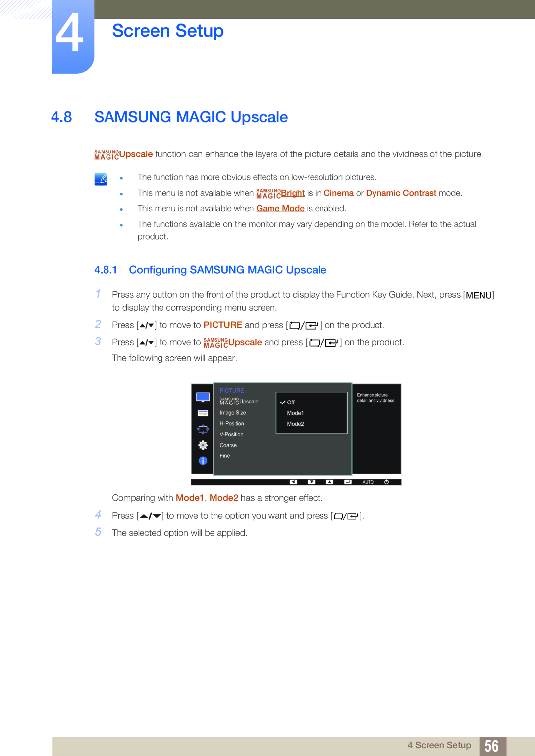 Samsung LF22TC2WAN/EN, LF24TC2WAN/EN, LF24FT2WFPZXEN, LF22FT2WFPZXEN, LF22FT2WFPZXXY Configuring Samsung Magic Upscale 