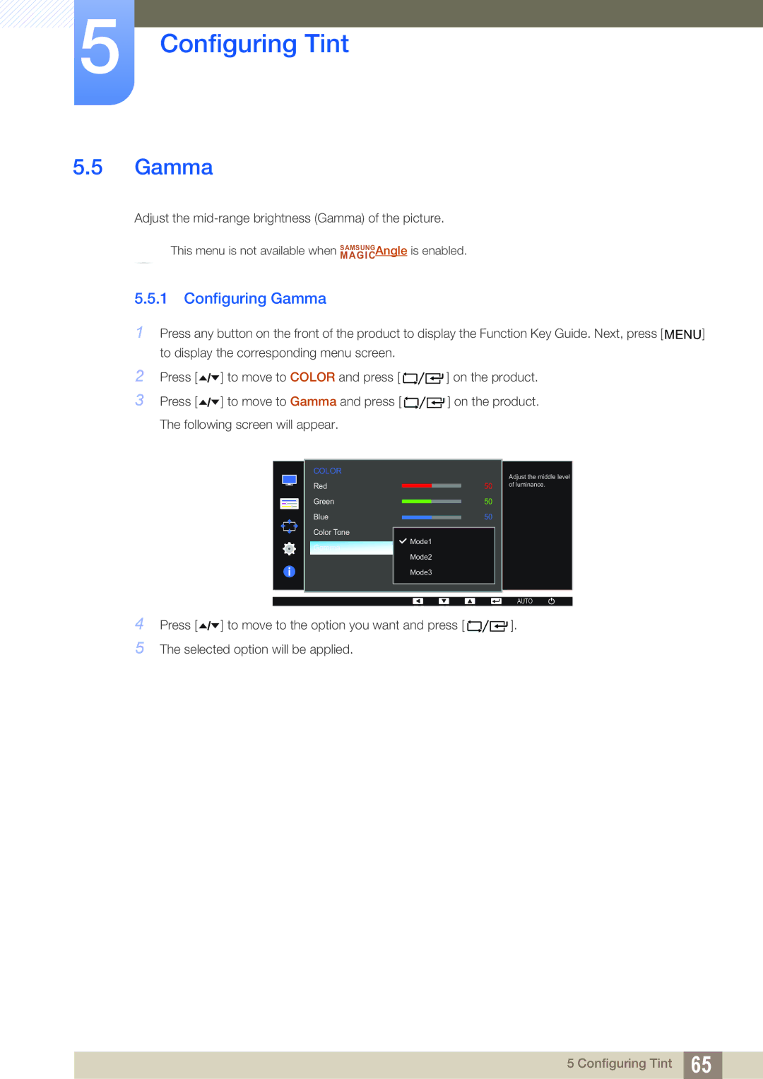 Samsung LF24FT2WFPZXEN, LF22TC2WAN/EN, LF24TC2WAN/EN, LF22FT2WFPZXEN, LF22FT2WFPZXXY, LF24FT2WFPZXXY Configuring Gamma 