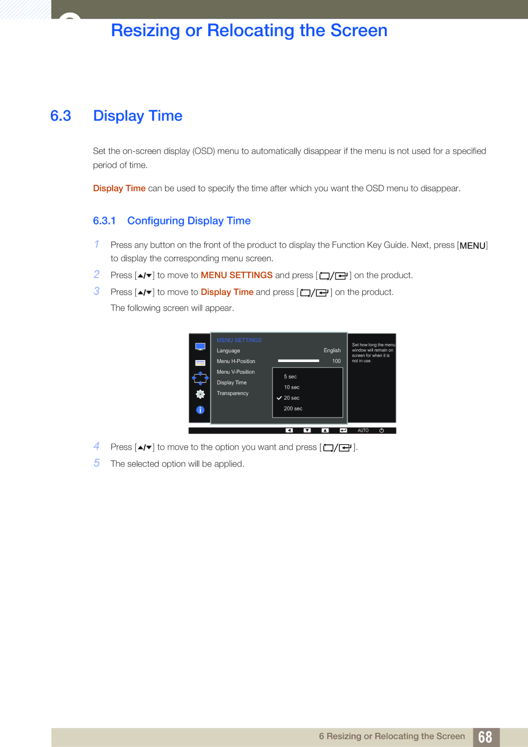 Samsung LF24FT2WFPZXXY, LF22TC2WAN/EN, LF24TC2WAN/EN, LF24FT2WFPZXEN, LF22FT2WFPZXEN manual Configuring Display Time 