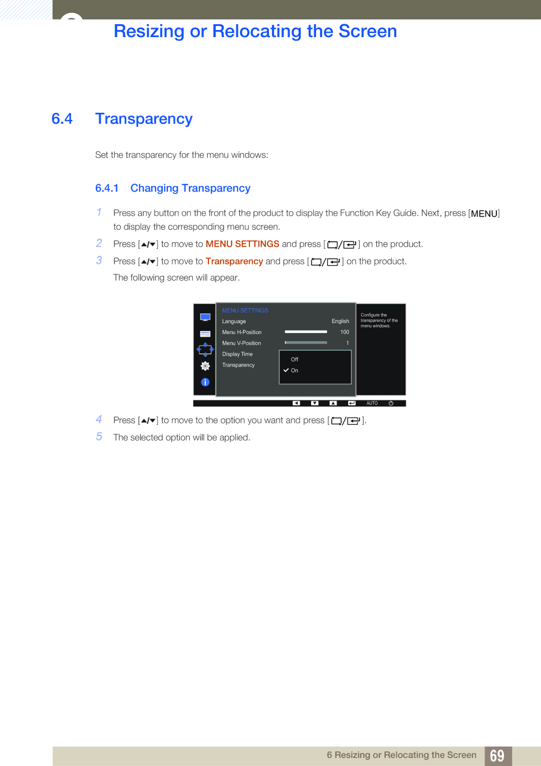 Samsung LF24FT2WFPZXCI, LF22TC2WAN/EN, LF24TC2WAN/EN, LF24FT2WFPZXEN, LF22FT2WFPZXEN, LF22FT2WFPZXXY Changing Transparency 