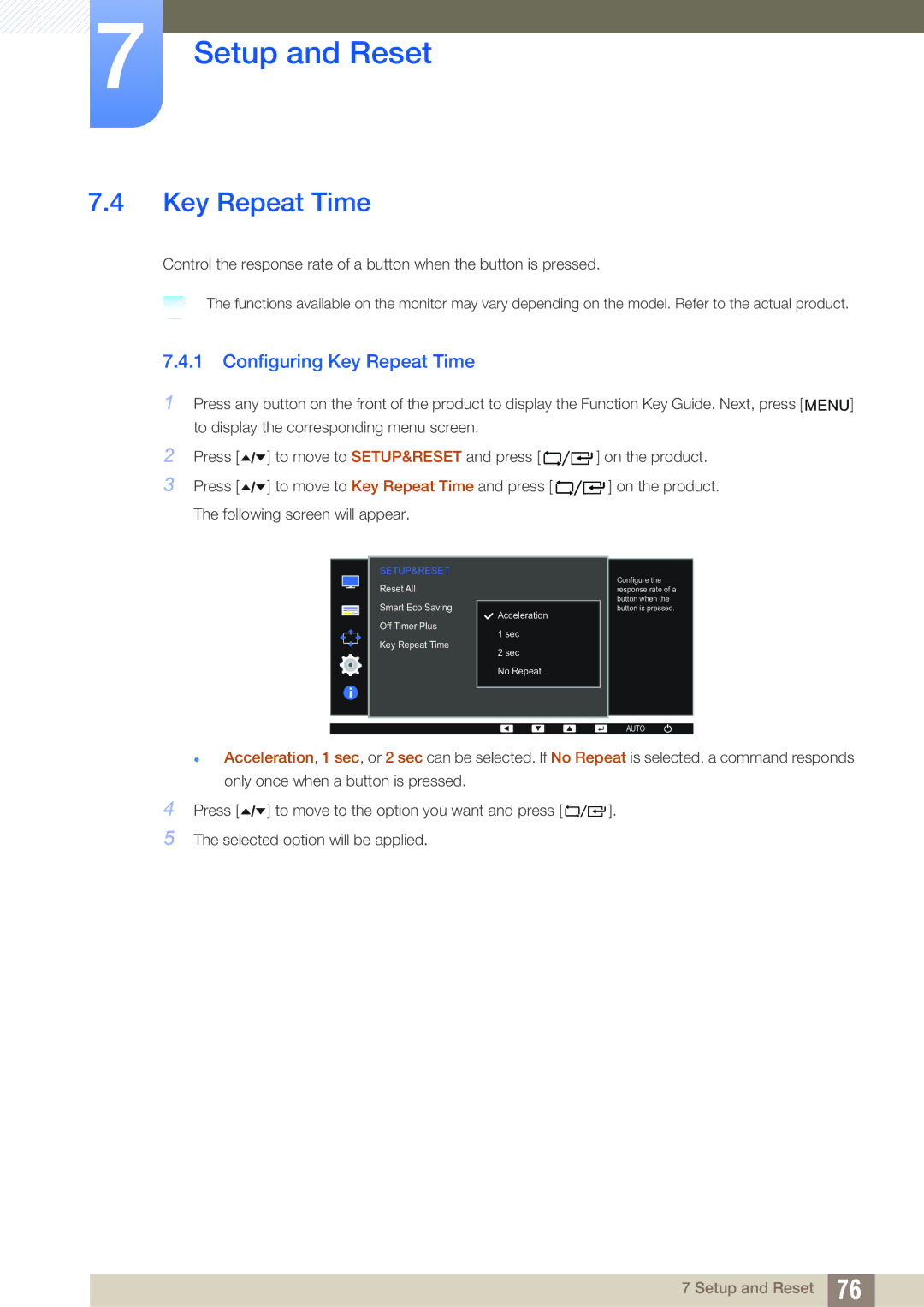 Samsung LF24FT2WFPZXCI, LF22TC2WAN/EN, LF24TC2WAN/EN, LF24FT2WFPZXEN, LF22FT2WFPZXEN manual Configuring Key Repeat Time 