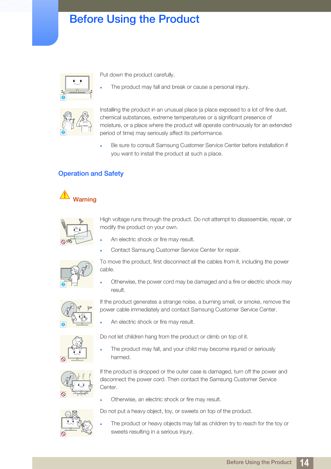 Samsung LF24FT2WFPZXEN, LF22TC2WAN/EN, LF24TC2WAN/EN, LF22FT2WFPZXEN manual Operation and Safety 