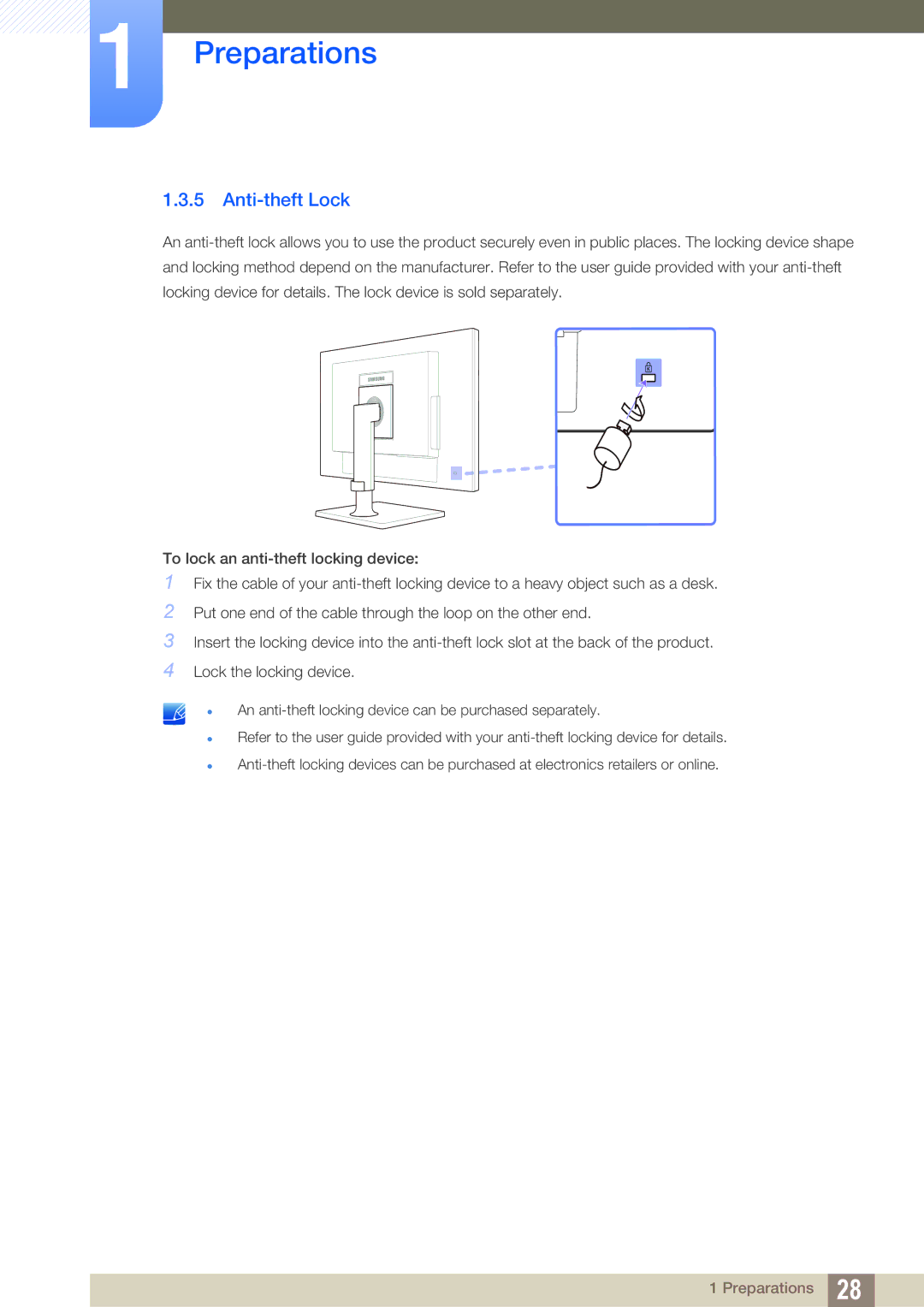 Samsung LF22TC2WAN/EN, LF24TC2WAN/EN, LF24FT2WFPZXEN, LF22FT2WFPZXEN manual Anti-theft Lock 