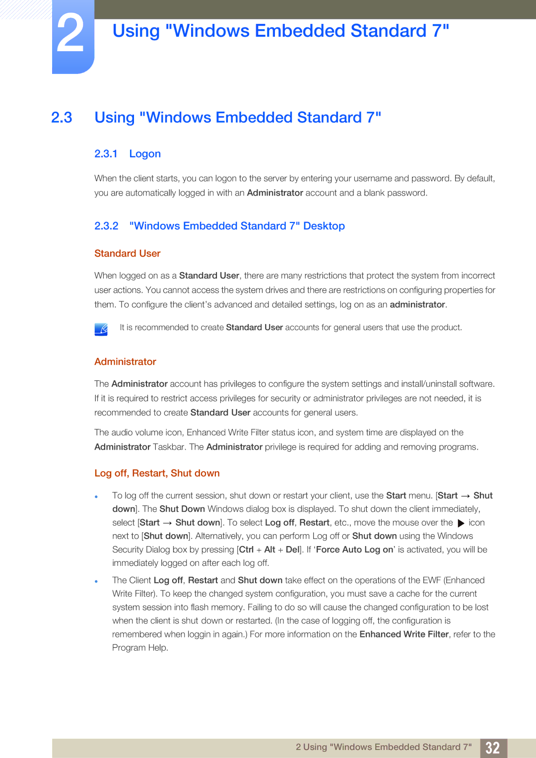 Samsung LF22TC2WAN/EN, LF24TC2WAN/EN manual Using Windows Embedded Standard, Logon, Windows Embedded Standard 7 Desktop 