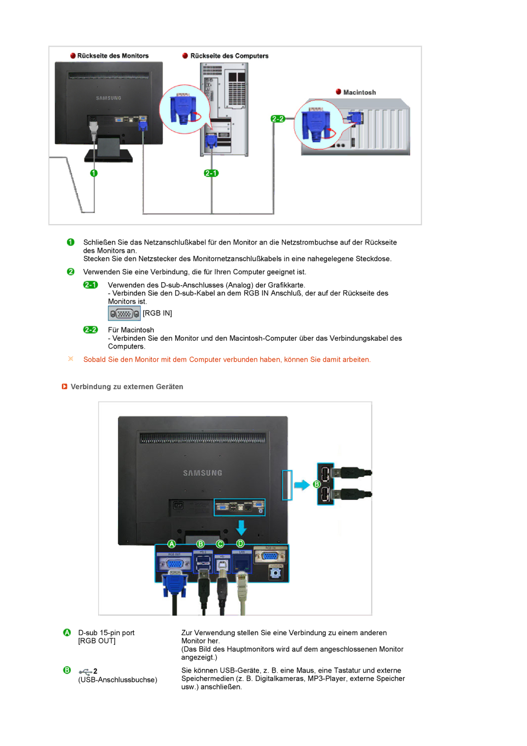 Samsung LF22TNTSFG/EDC manual Verbindung zu externen Geräten 