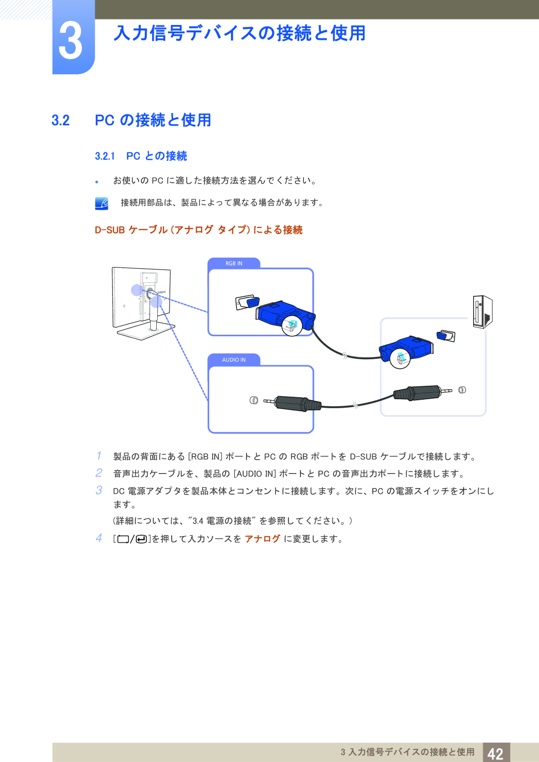 Samsung LF22TOWHBDM/XJ manual Pc の接続と使用, 1 PC との接続 