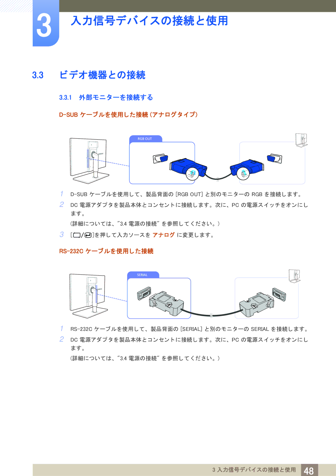 Samsung LF22TOWHBDM/XJ manual ビデオ機器との接続, 1 外部モニ ターを接続する 