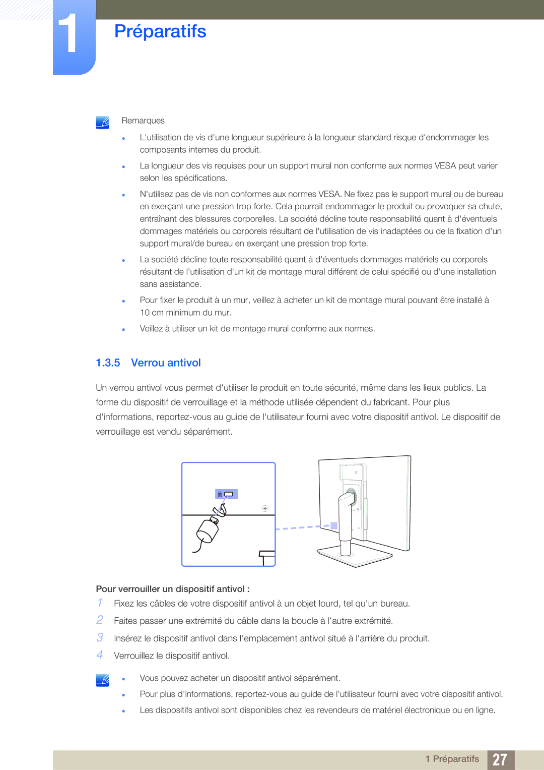 Samsung LF22TOWHBDN/EN manual Verrou antivol 