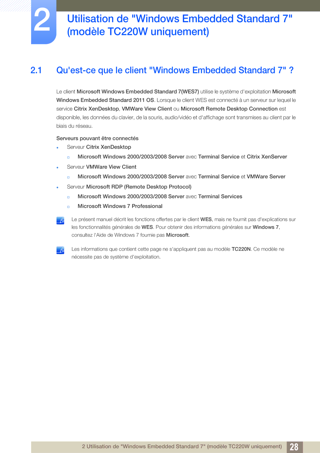 Samsung LF22TOWHBDN/EN manual Quest-ce que le client Windows Embedded Standard 7 ? 