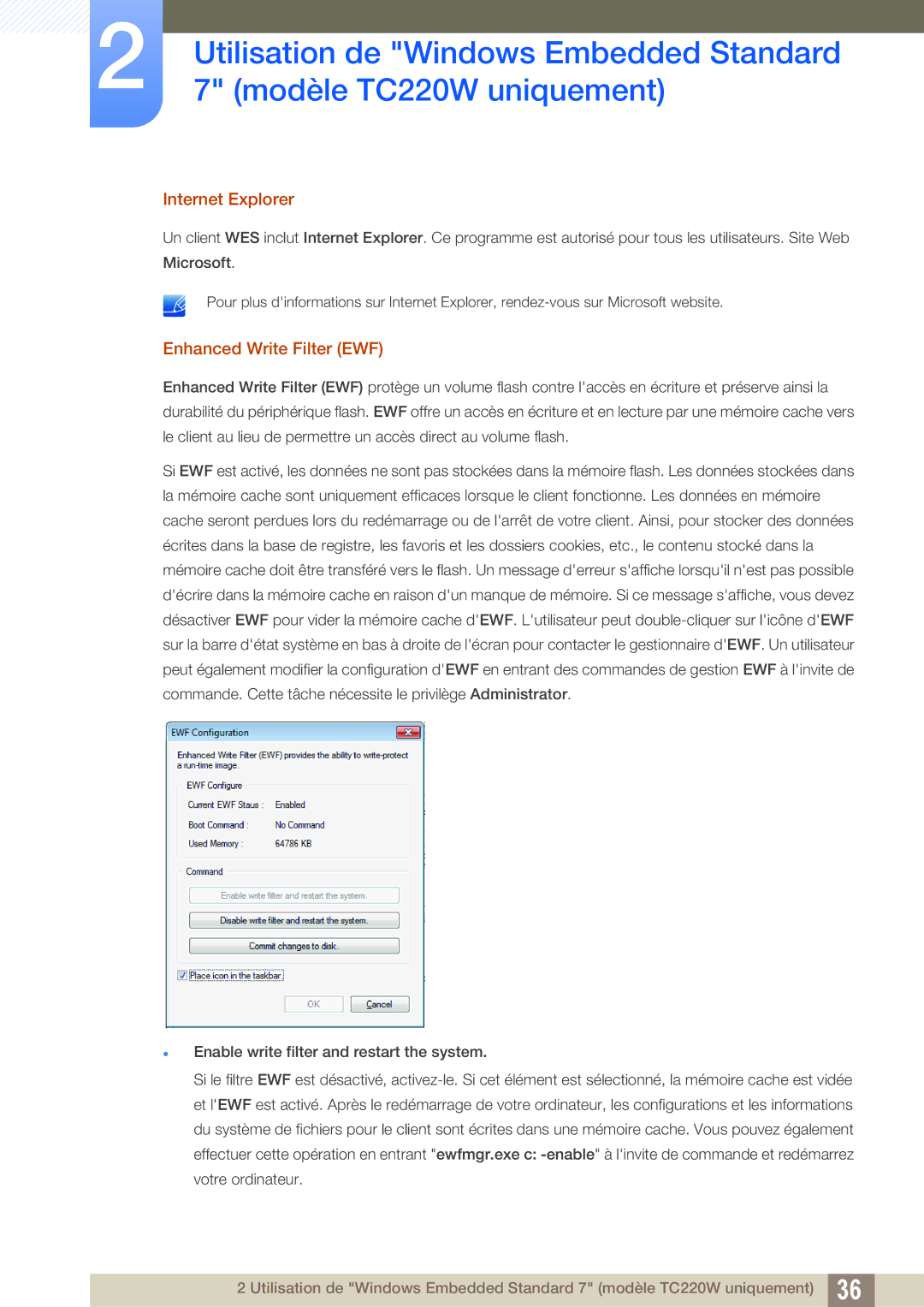 Samsung LF22TOWHBDN/EN manual Internet Explorer, Enhanced Write Filter EWF 