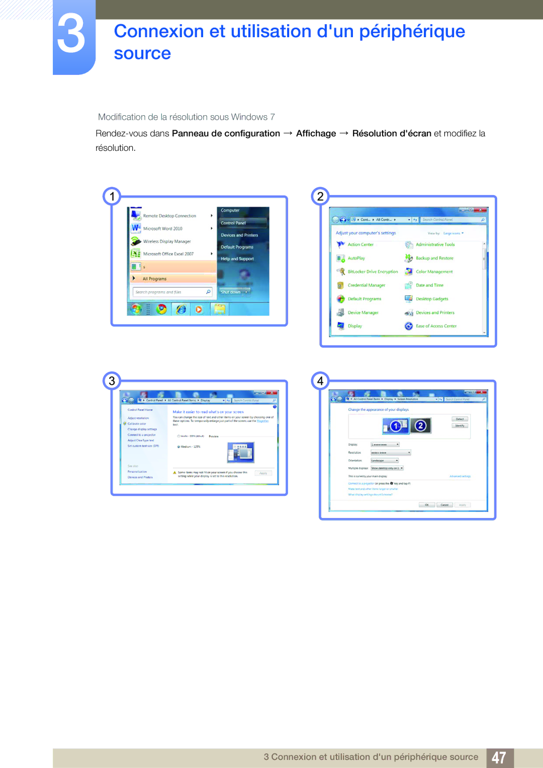 Samsung LF22TOWHBDN/EN manual Modification de la résolution sous Windows 