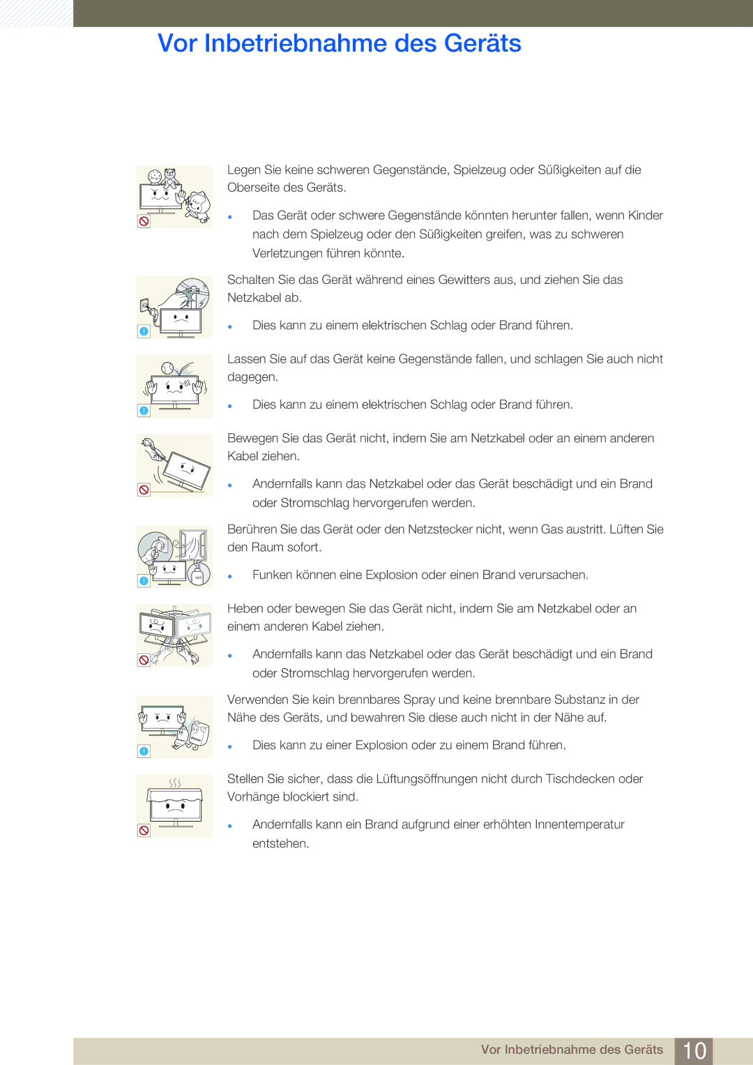 Samsung LF22TOWHBDN/EN manual Funken können eine Explosion oder einen Brand verursachen 