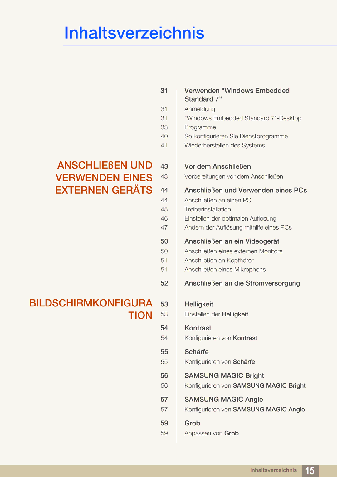 Samsung LF22TOWHBDN/EN manual Bildschirmkonfigura 53 Tion 