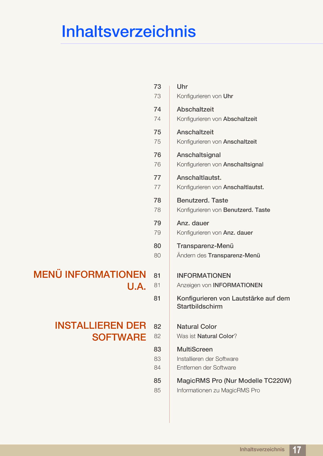 Samsung LF22TOWHBDN/EN manual Menü Informationen U.A 