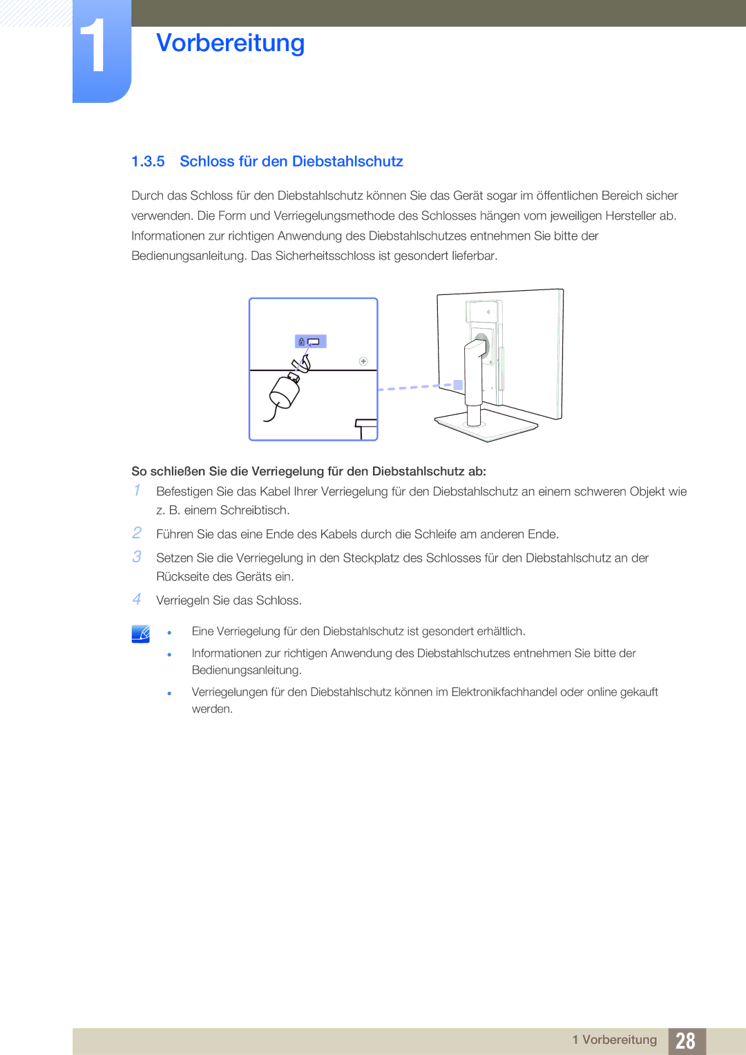 Samsung LF22TOWHBDN/EN manual Schloss für den Diebstahlschutz 