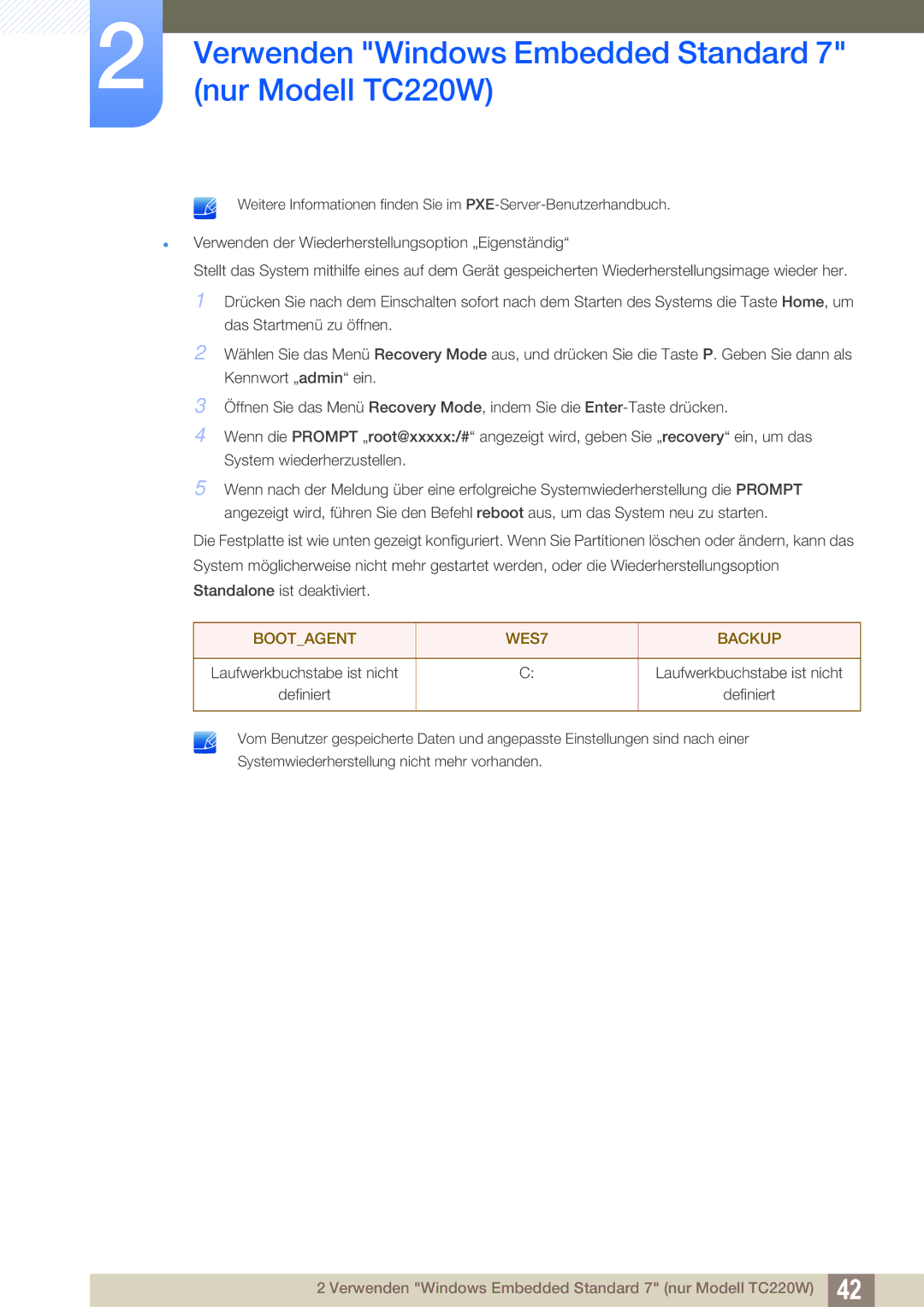 Samsung LF22TOWHBDN/EN manual Bootagent WES7 Backup 