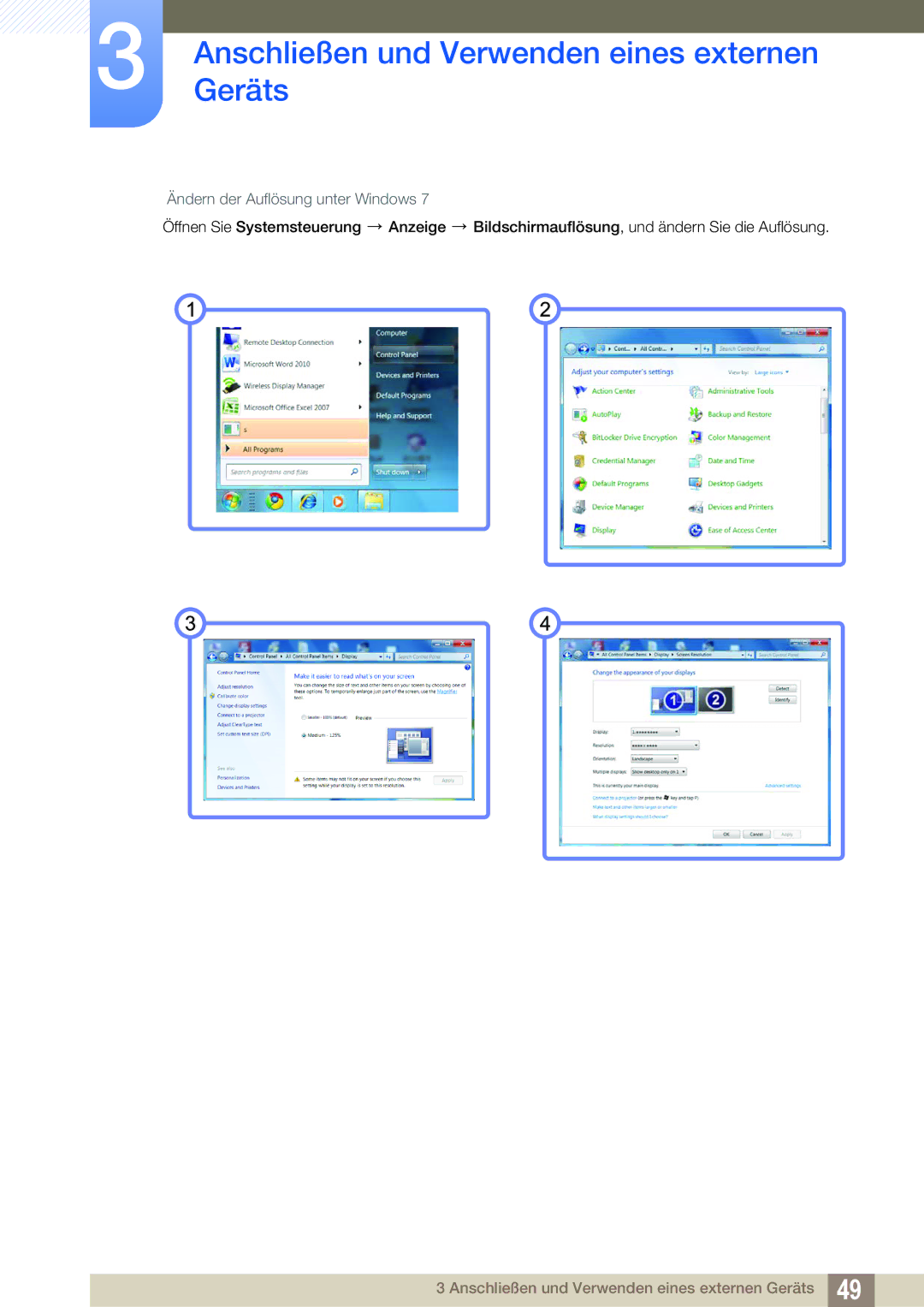 Samsung LF22TOWHBDN/EN manual Ändern der Auflösung unter Windows 