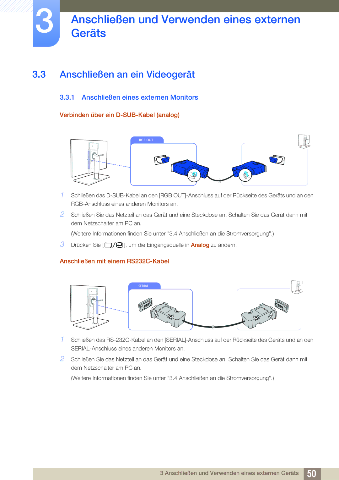 Samsung LF22TOWHBDN/EN manual Anschließen an ein Videogerät, Anschließen eines externen Monitors 