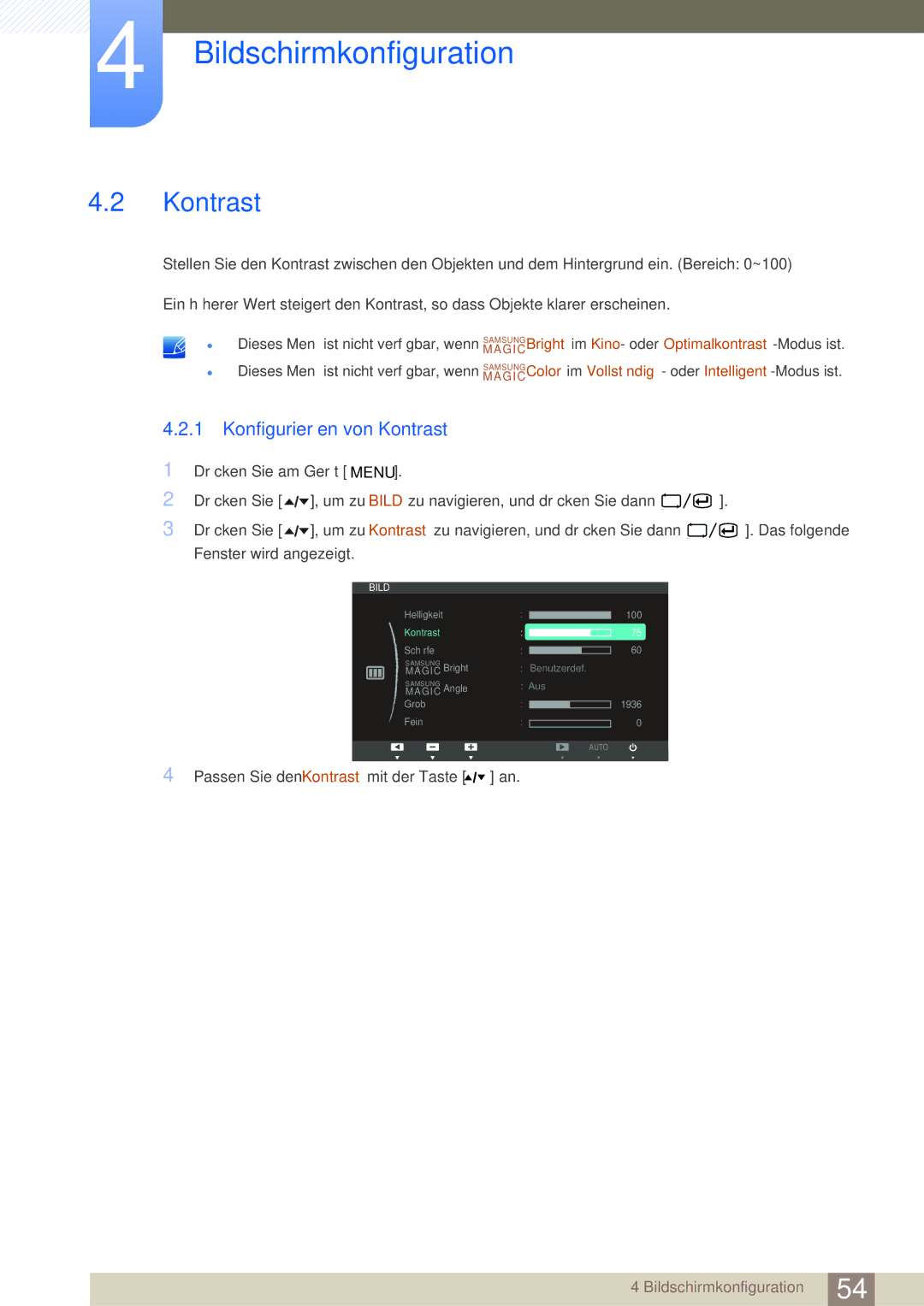 Samsung LF22TOWHBDN/EN manual Konfigurieren von Kontrast 