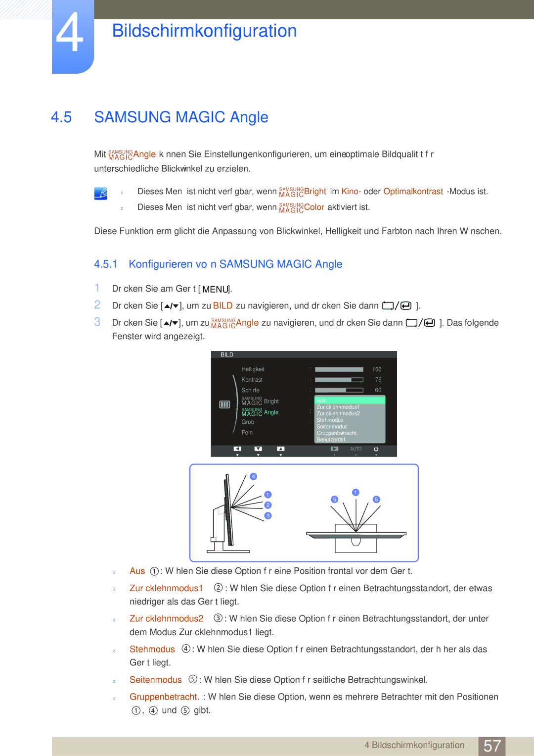 Samsung LF22TOWHBDN/EN manual Konfigurieren von Samsung Magic Angle 