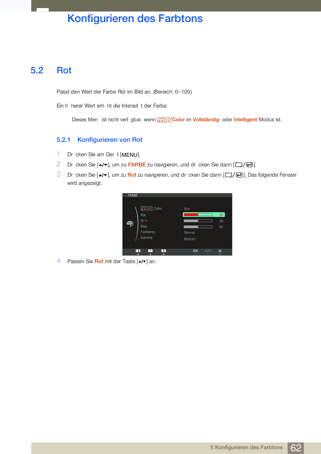 Samsung LF22TOWHBDN/EN manual Konfigurieren von Rot 