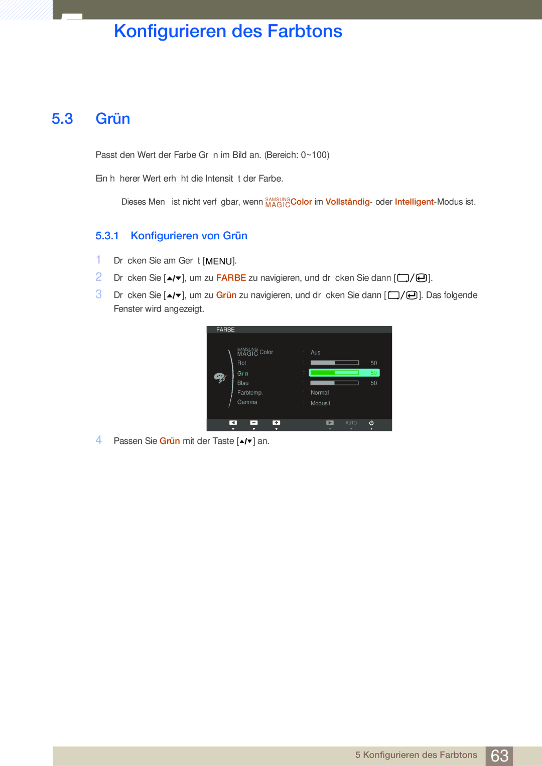 Samsung LF22TOWHBDN/EN manual Konfigurieren von Grün 