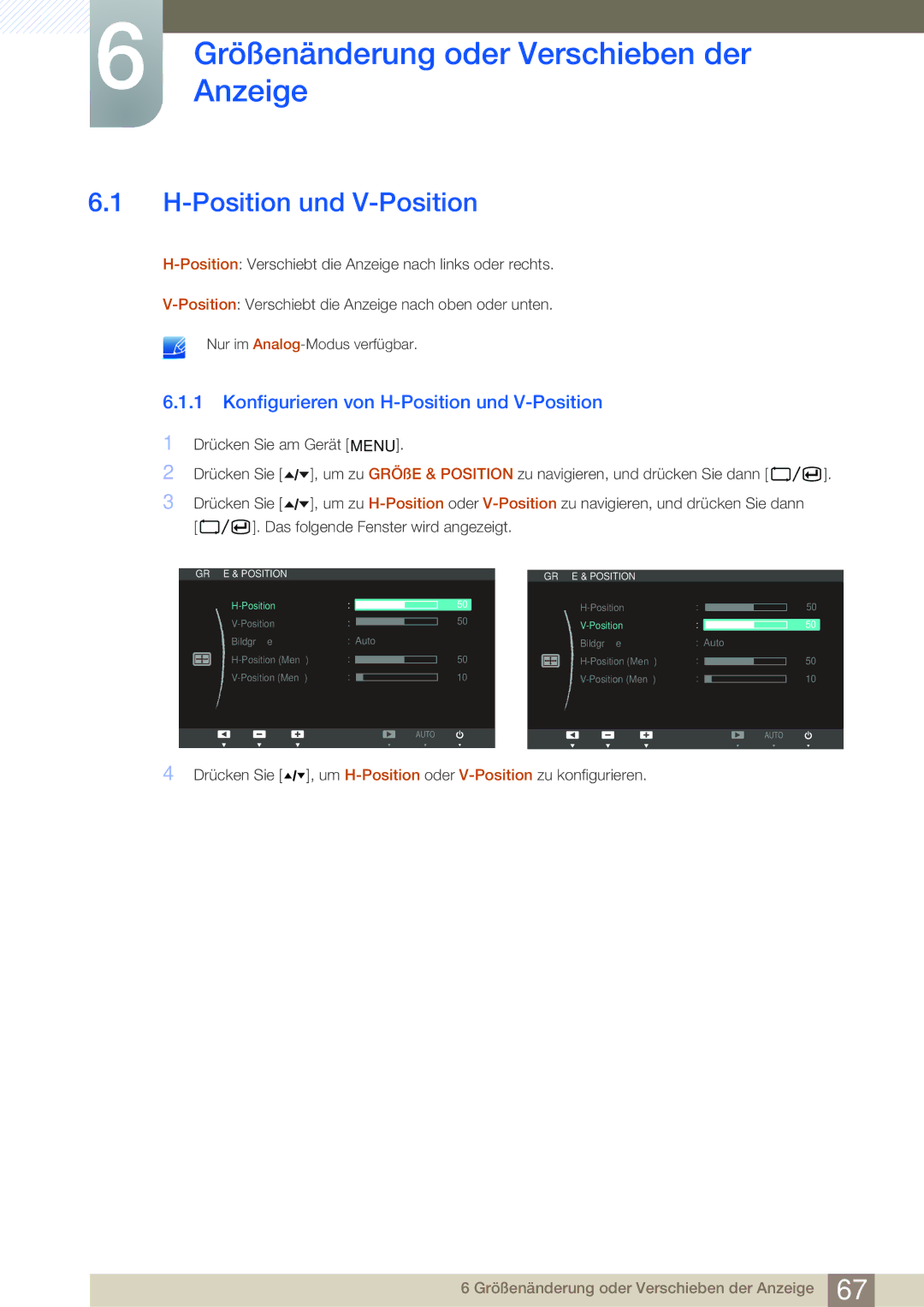 Samsung LF22TOWHBDN/EN manual GrößenänderungAnzeige oder Verschieben der, Position und V-Position 