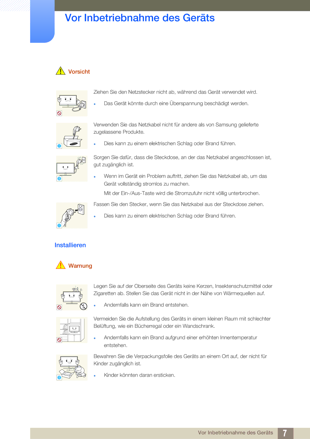 Samsung LF22TOWHBDN/EN manual Installieren, Vorsicht 