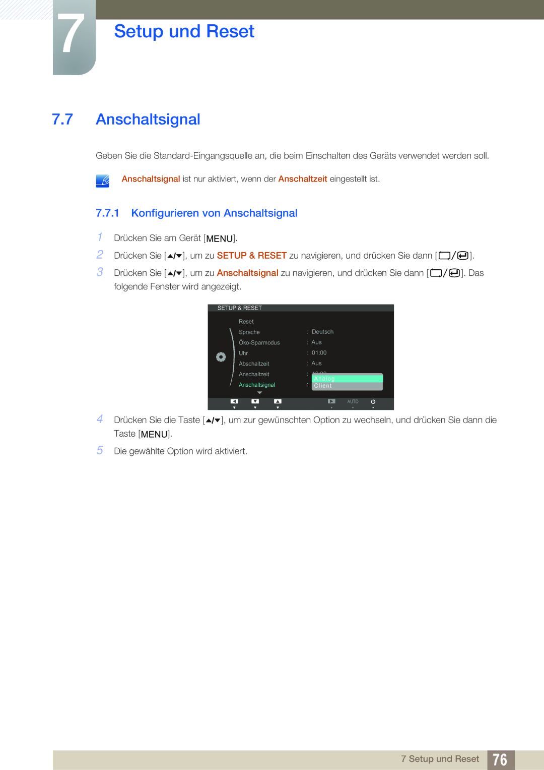 Samsung LF22TOWHBDN/EN manual Konfigurieren von Anschaltsignal 