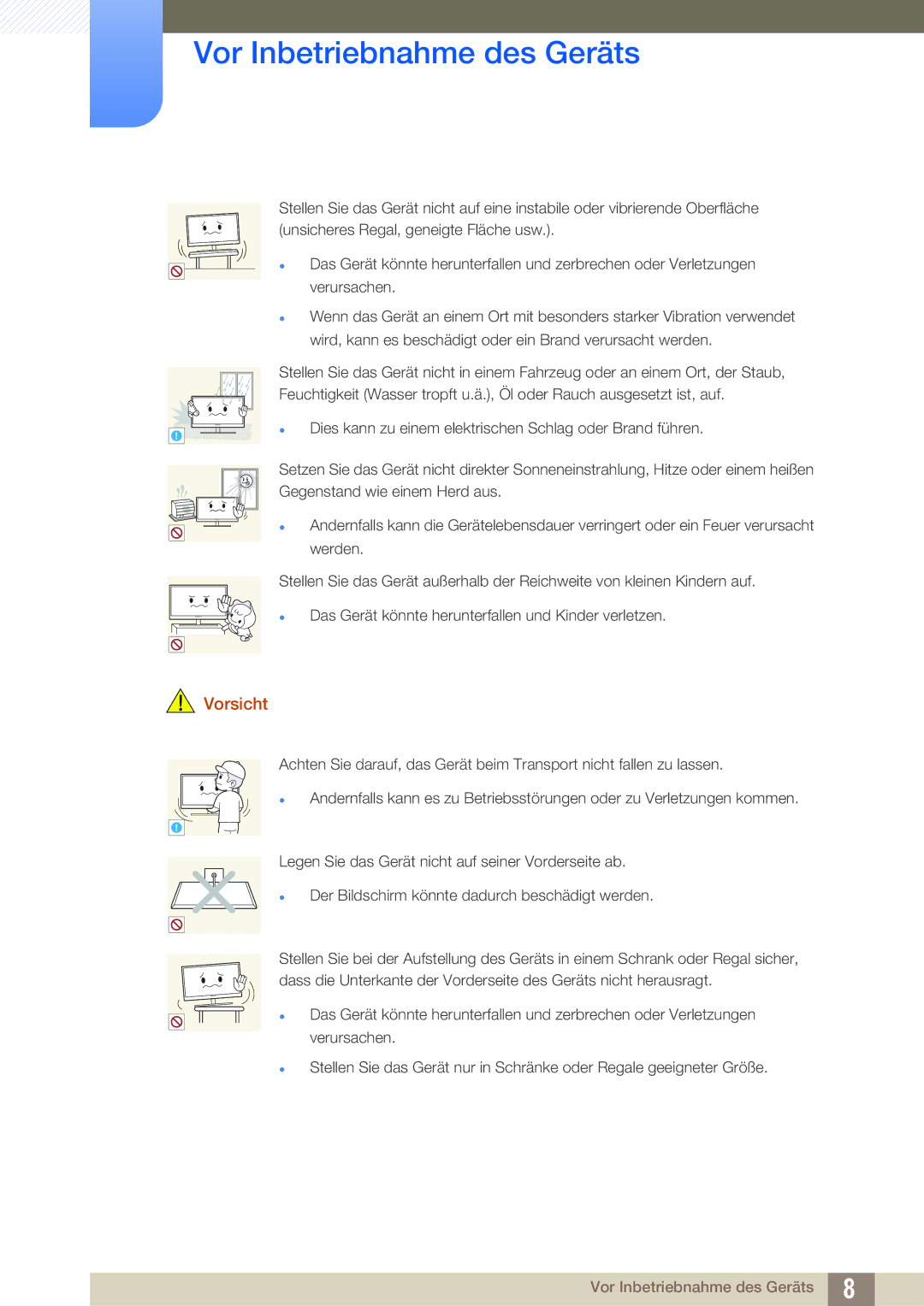 Samsung LF22TOWHBDN/EN manual Vor Inbetriebnahme des Geräts 