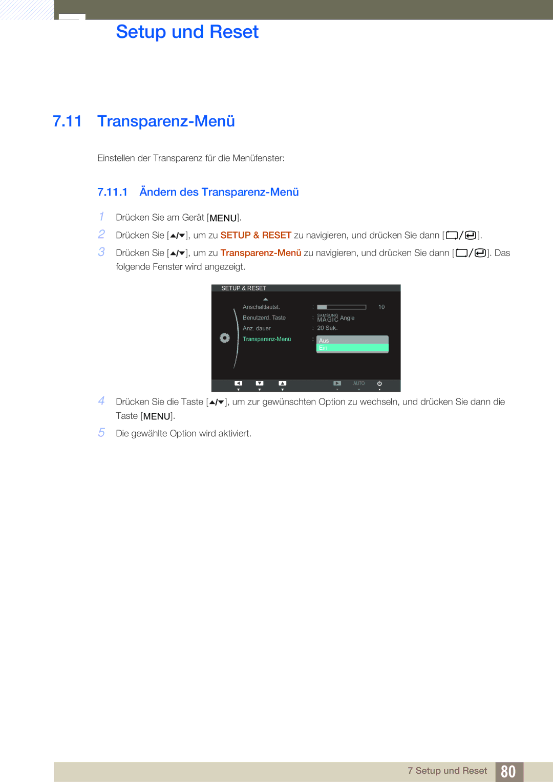 Samsung LF22TOWHBDN/EN manual 11.1 Ändern des Transparenz-Menü 