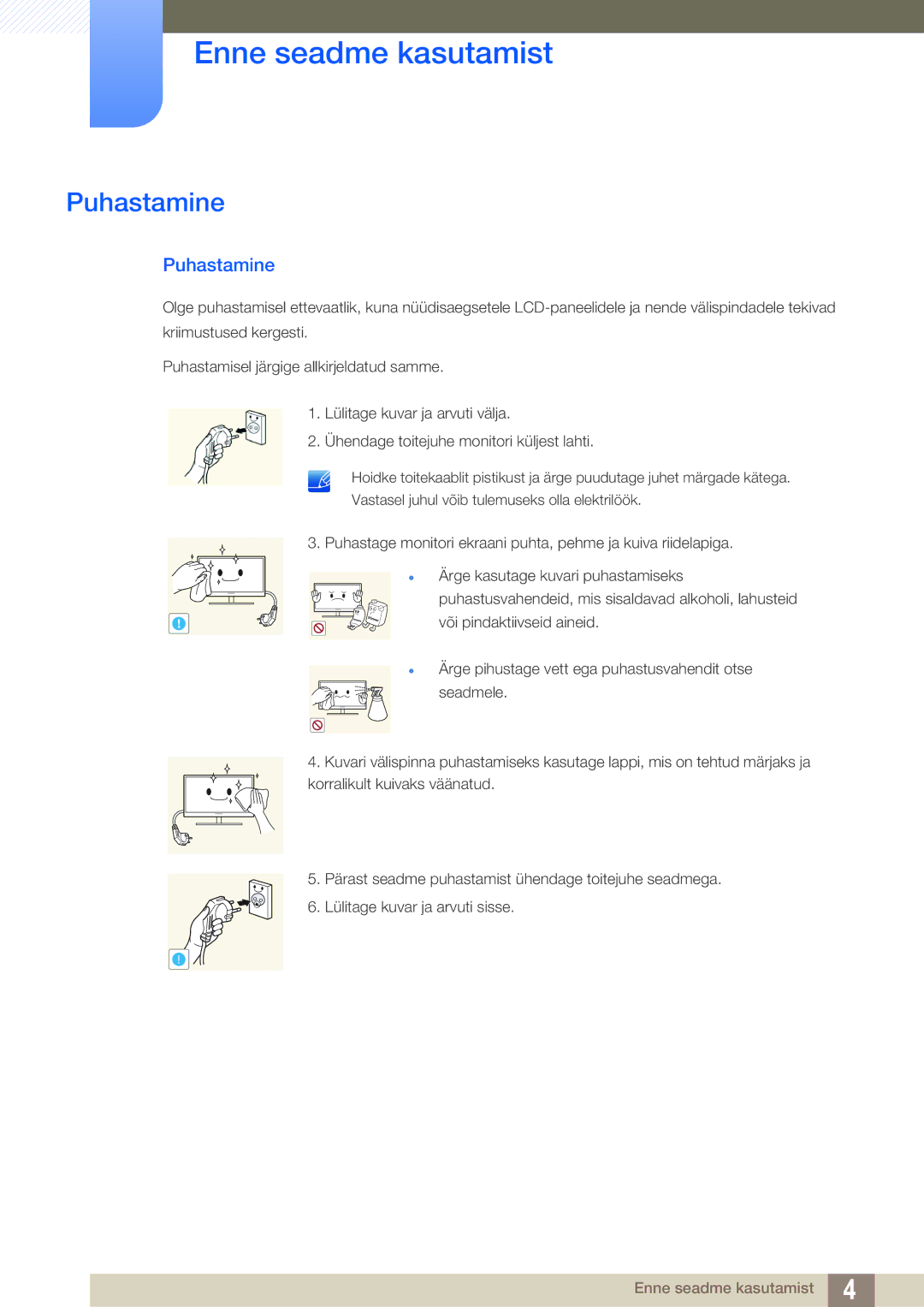 Samsung LF22TOWHBDN/EN manual Puhastamine 