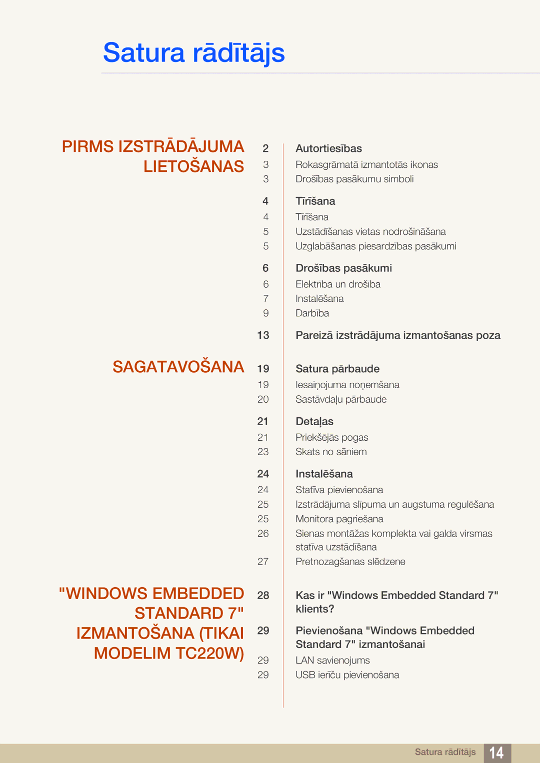 Samsung LF22TOWHBDN/EN manual Satura rādītājs 