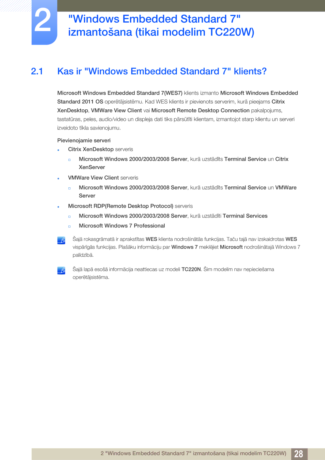 Samsung LF22TOWHBDN/EN manual Windows Embedded Standard 7 izmantošana tikai modelim TC220W 