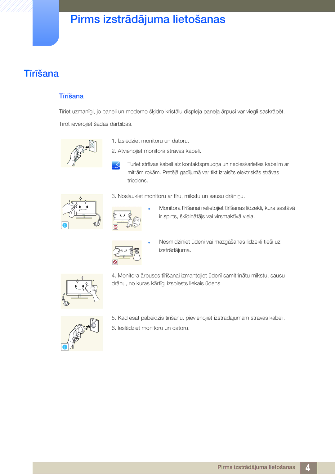 Samsung LF22TOWHBDN/EN manual Tīrīšana 