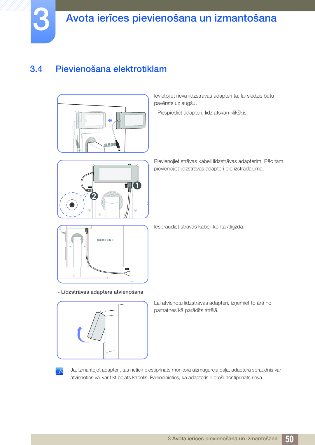 Samsung LF22TOWHBDN/EN manual Pievienošana elektrotīklam 