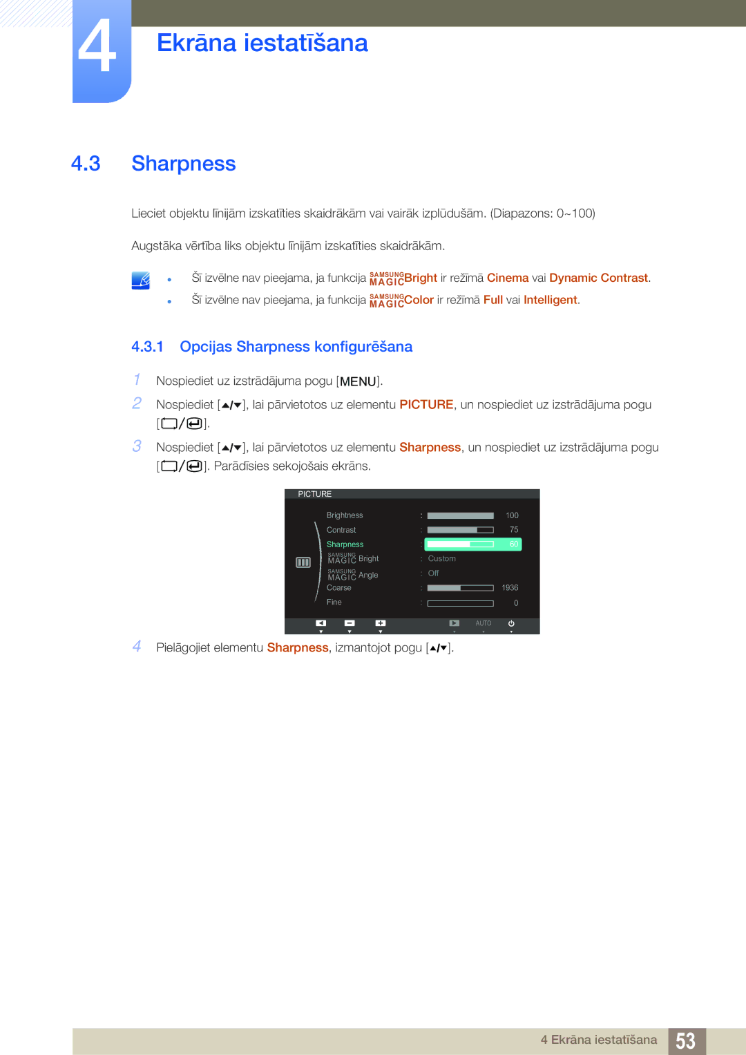 Samsung LF22TOWHBDN/EN manual Opcijas Sharpness konfigurēšana 