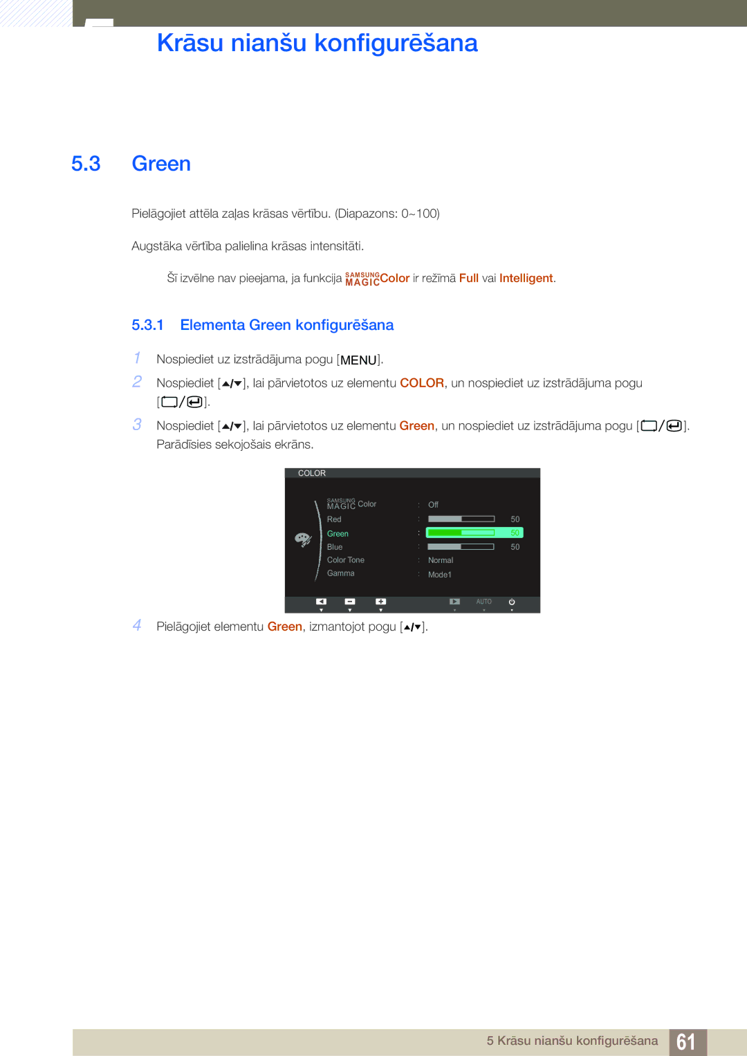 Samsung LF22TOWHBDN/EN manual Elementa Green konfigurēšana 