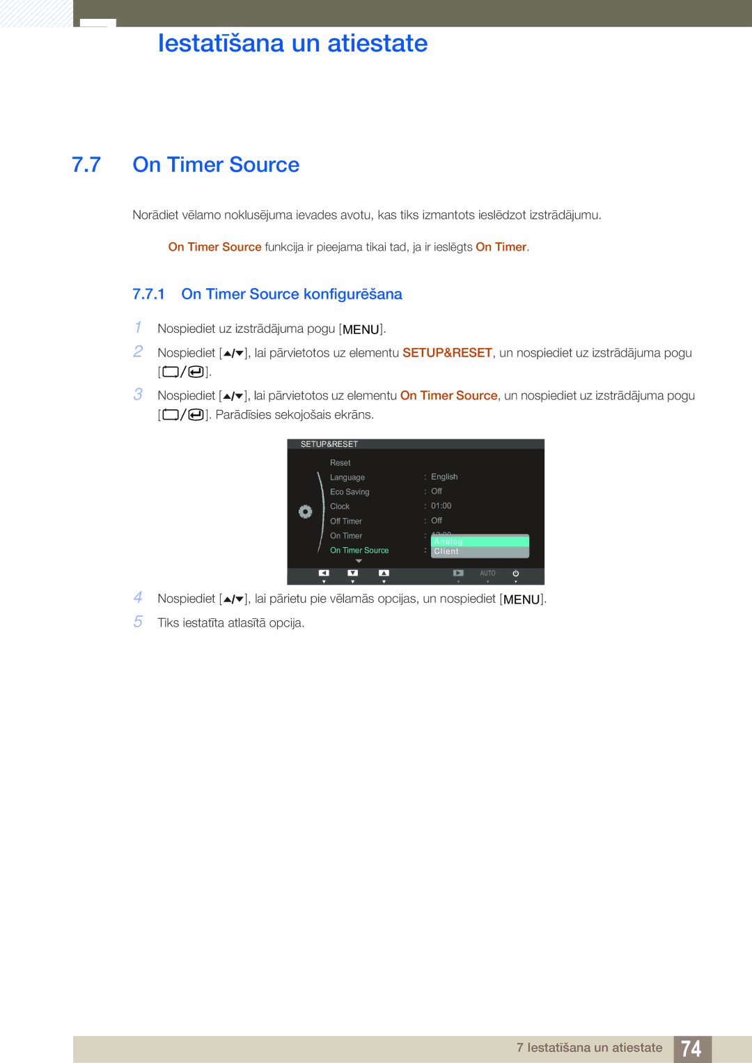 Samsung LF22TOWHBDN/EN manual On Timer Source konfigurēšana 